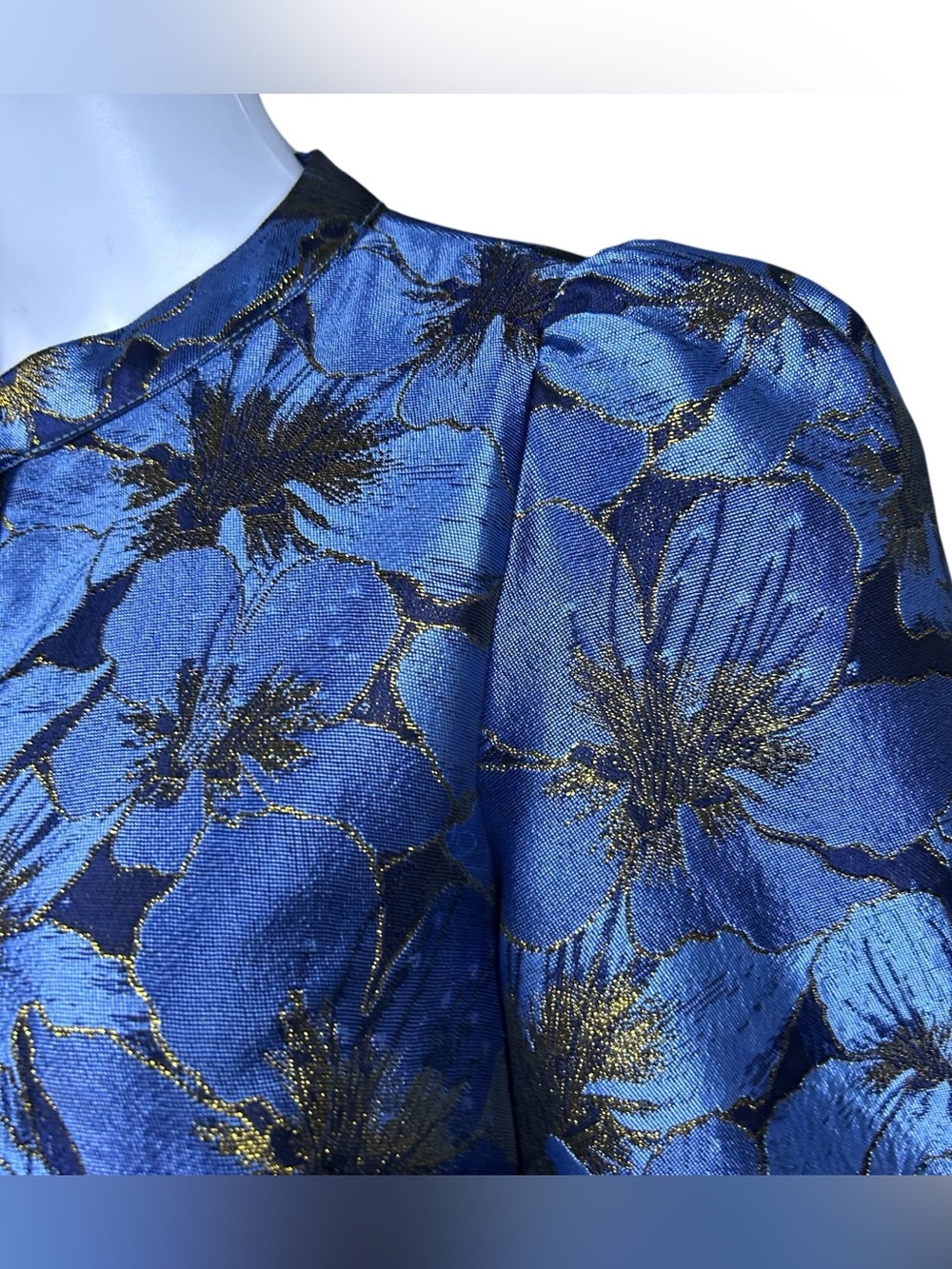 Pomander Place Tuckernuck Samantha Dress M Blue Gold Floral Jacquard Textured - Picture 8 of 16